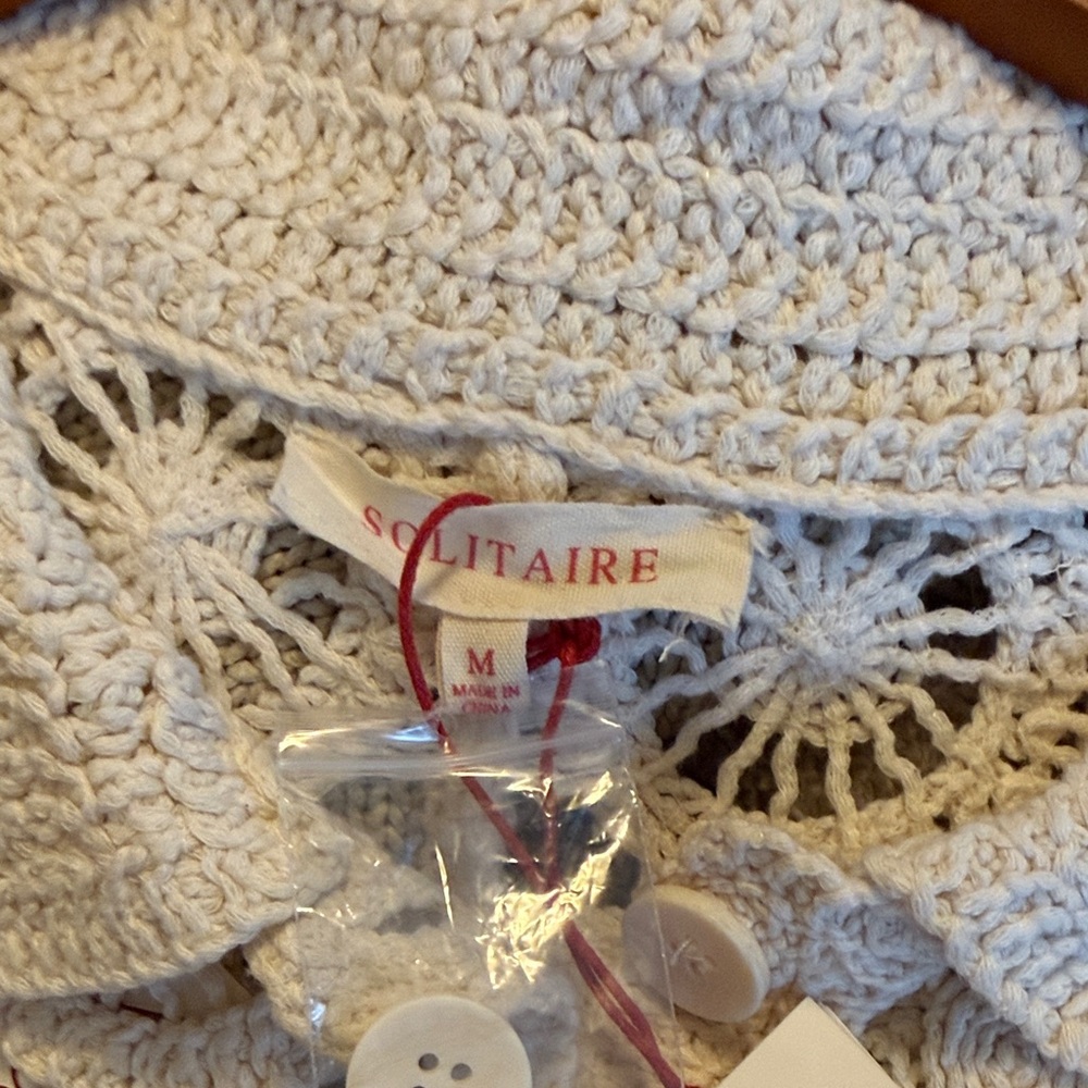 Solitaire Cream Crochet Button-Front Cardigan - Picture 9 of 9